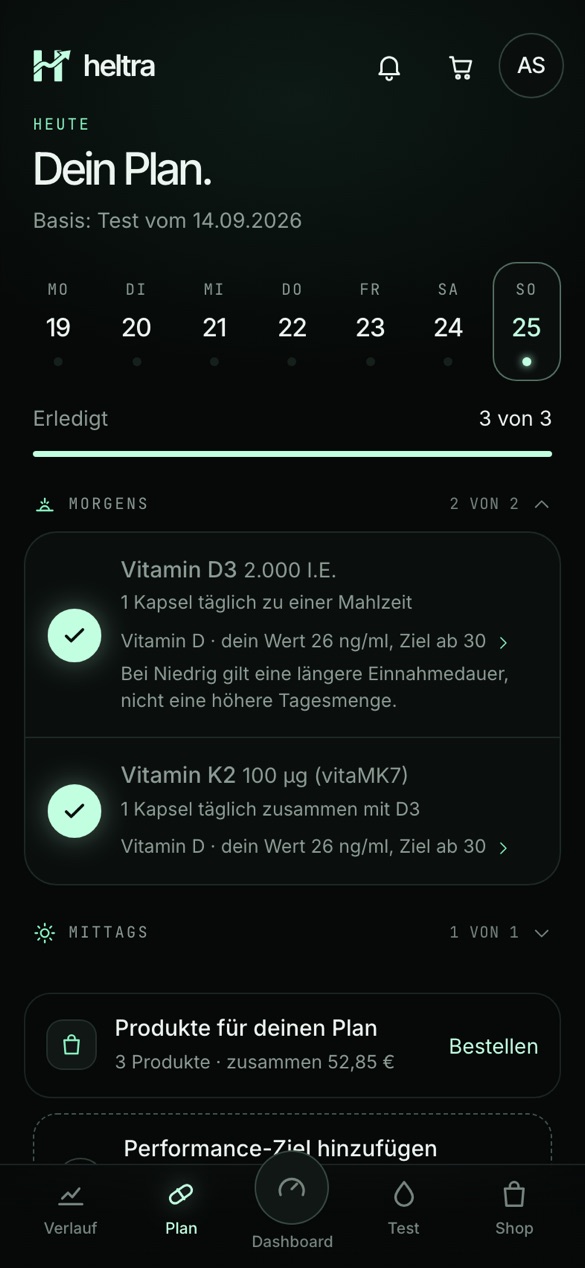 heltra App: Einnahmeplan für heute